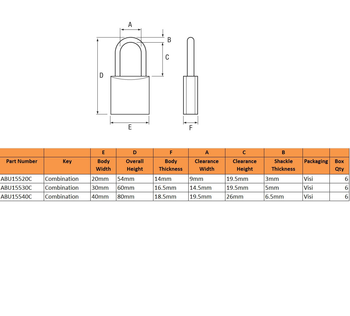 Abus 155 Series Open Shackle Combination Padlocks