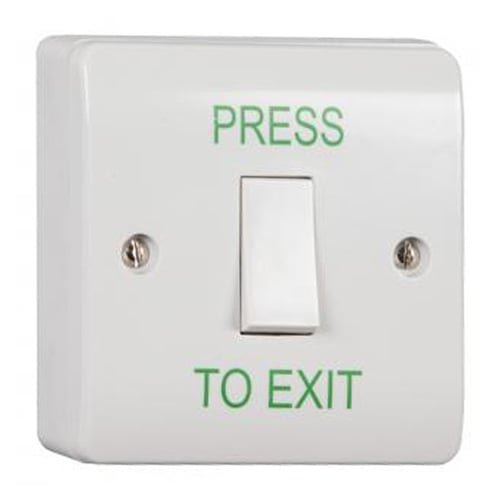 CQR AEB1NR Surface Mounted Plastic Exit Switch - Legend "Press To Exit" - White (LEAD TIME: 2-3 DAYS)