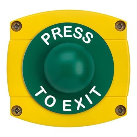 CQR AEB41 IP66 Yellow/Green Surface Box With Momentary Green Dome - Legend "Press To Exit" (LEAD TIME: 2-3 DAYS)