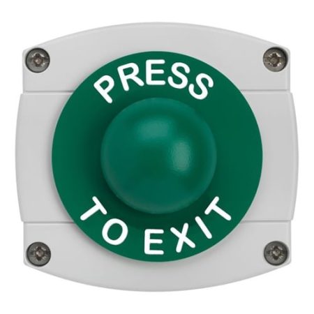 CQR AEB44 IP66 Grey/Green Surface Box With Momentary Green Dome - Legend "Press To Exit" (LEAD TIME: 2-3 DAYS)