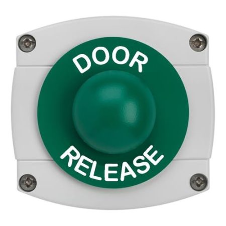 CQR AEB46 IP66 Grey/Green Surface Box With Momentary Green Dome - Legend "Door Release" (LEAD TIME: 2-3 DAYS)