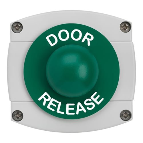 CQR AEB46 IP66 Grey/Green Surface Box With Momentary Green Dome - Legend "Door Release" (LEAD TIME: 2-3 DAYS)