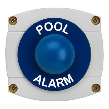 CQR AEB49 IP66 Grey/Blue Surface Box With Momentary Blue Dome - Legend "Pool Alarm" (LEAD TIME: 2-3 DAYS)