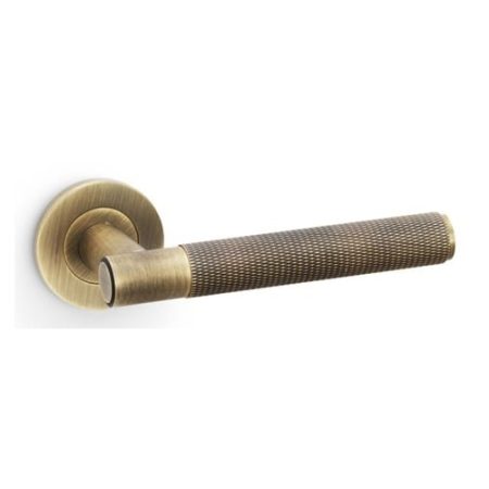 Alexander & Wilks AW220AB Spitfire Knurled Lever On Round Rose - Antique Brass (LEAD TIME: 2-3 DAYS)