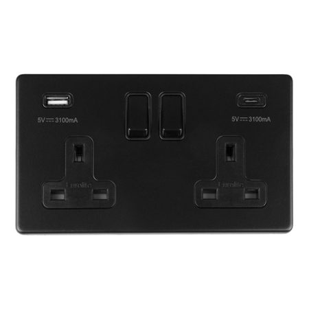 Eurolite ECMB2USBCB 2 Gang 13Amp Switched Socket With USB C Matt Black (LEAD TIME: 2-3 DAYS)