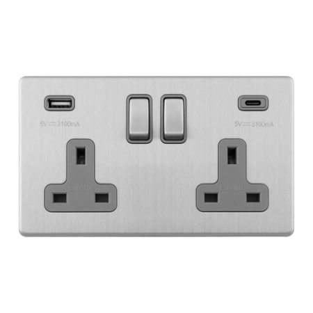 Eurolite ECSS2USBCG Concealed 3mm 2-Gang USBC Socket (LEAD TIME: 2-3 DAYS)
