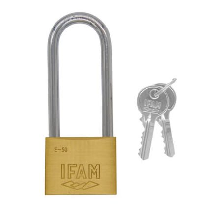 Ifam E Series 50mm Extra Long Shackle Brass Padlock