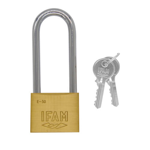 Ifam E Series 50mm Extra Long Shackle Brass Padlock