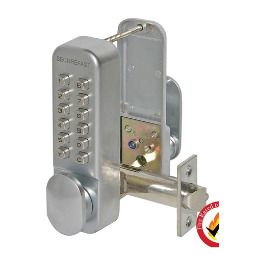 CQR SBL315.SFR Push Button Lock | Easy Code | Fire Rated | Knob | Satin Chrome | 1 - 11 Digits | Hold Back (LEAD TIME: 2-3 DAYS)