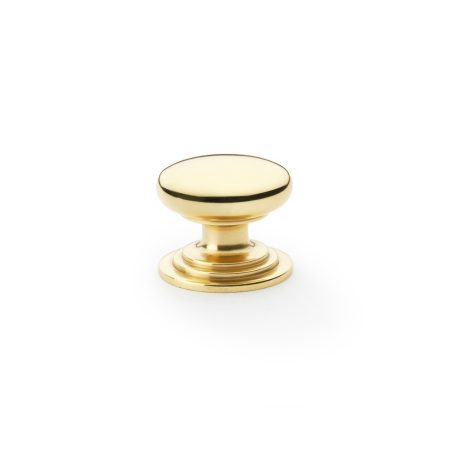 Alexander & Wilks AW825-32-PBL Waltz Round Cupboard Knob On Stepped Rose - Polished Brass Knob 32mm (LEAD TIME: 2-3 DAYS)