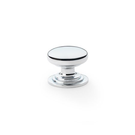 Alexander & Wilks AW825-32-PC Waltz Round Cupboard Knob On Stepped Rose - Polished Chrome Knob 32mm (LEAD TIME: 2-3 DAYS)