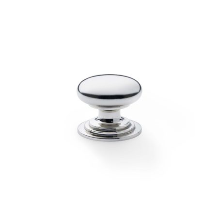 Alexander & Wilks AW825-32-PN Waltz Round Cupboard Knob On Stepped Rose - Polished Nickel Knob 32mm (LEAD TIME: 2-3 DAYS)