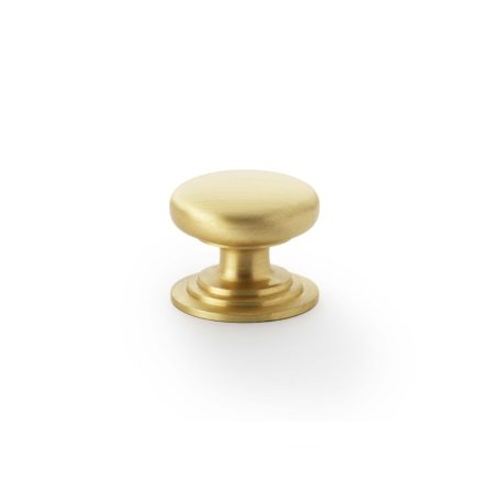 Alexander & Wilks AW825-32-SB Waltz Round Cupboard Knob On Stepped Rose - Satin Brass Knob 32mm (LEAD TIME: 2-3 DAYS)