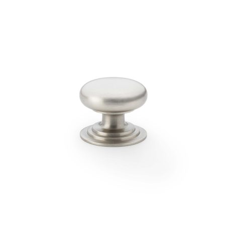 Alexander & Wilks AW825-32-SN Waltz Round Cupboard Knob On Stepped Rose - Satin Nickel Knob 32mm (LEAD TIME: 2-3 DAYS)