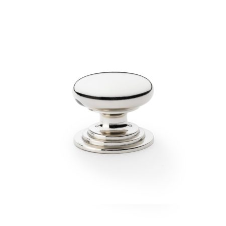Alexander & Wilks AW825-38-PN Waltz Round Cupboard Knob On Stepped Rose - Polished Nickel Knob 38mm (LEAD TIME: 2-3 DAYS)