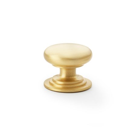 Alexander & Wilks AW825-38-SB Waltz Round Cupboard Knob On Stepped Rose - Satin Brass Knob 38mm (LEAD TIME: 2-3 DAYS)