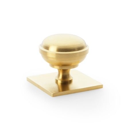 Alexander & Wilks AW826-38-SBPVD Quantock Cupboard Knob On Square Backplate - Satin Brass PVD 38mm (LEAD TIME: 2-3 DAYS)
