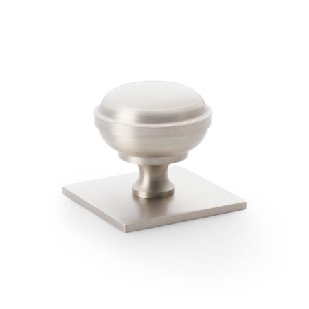 Alexander & Wilks AW826-38-SN Quantock Cupboard Knob On Square Backplate - Satin Nickel 38mm (LEAD TIME: 2-3 DAYS)