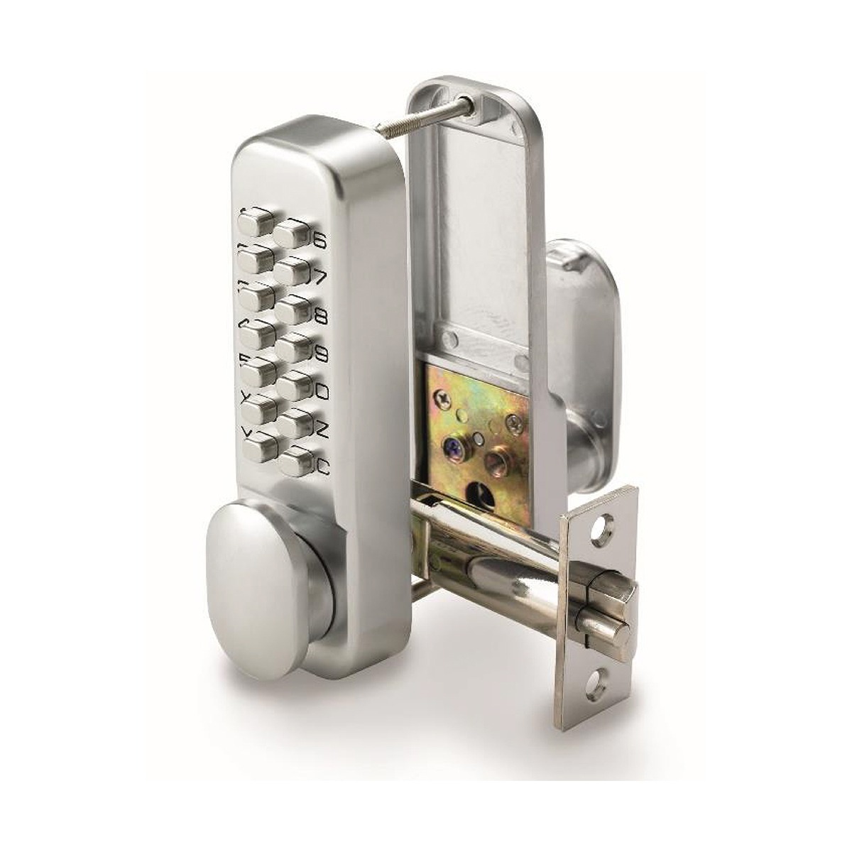 CQR SBL310.SFR Push Button Lock | Traditional Code | Fire Rated | Knob | Satin Chrome | 3 - 7 Digits | Hold Back (LEAD TIME: 2-3 DAYS)